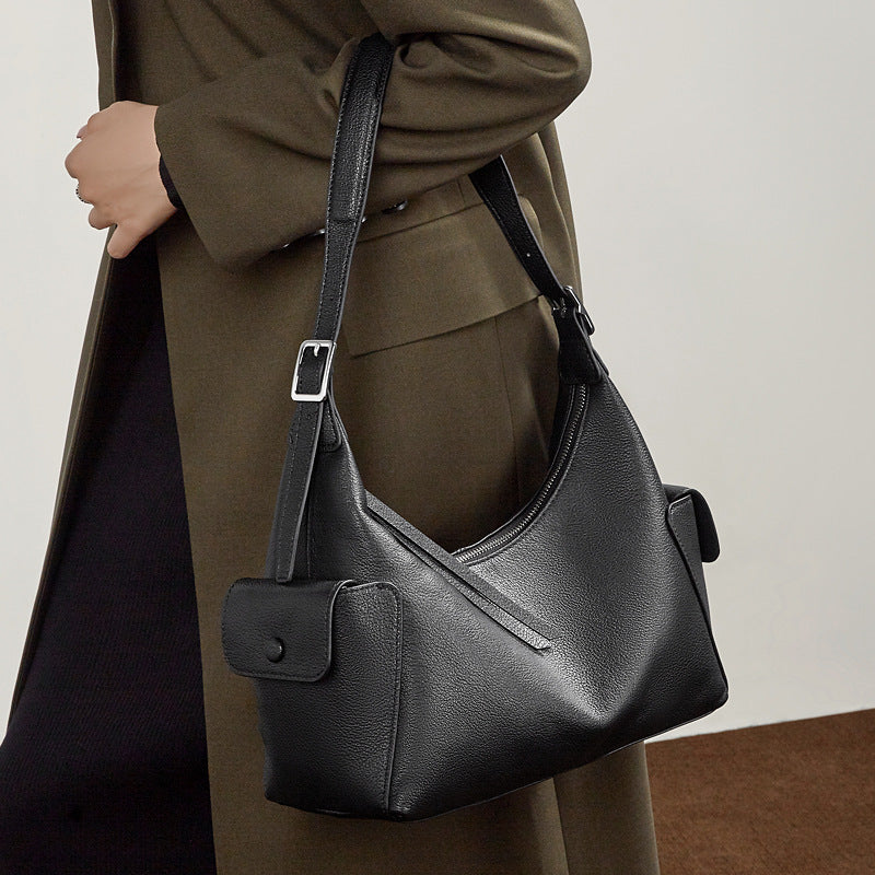 Womens Large-Capacity Casual Leather Shoulder And Crossbody Bag