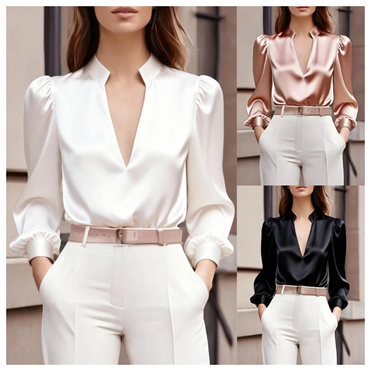 Satin Long Sleeve Slim-fit Professional Style Design Women's Top