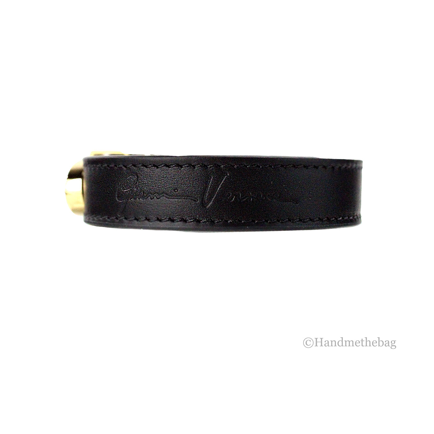 Versace Medusa Western Black Leather Gold Brass Buckle Bracelet