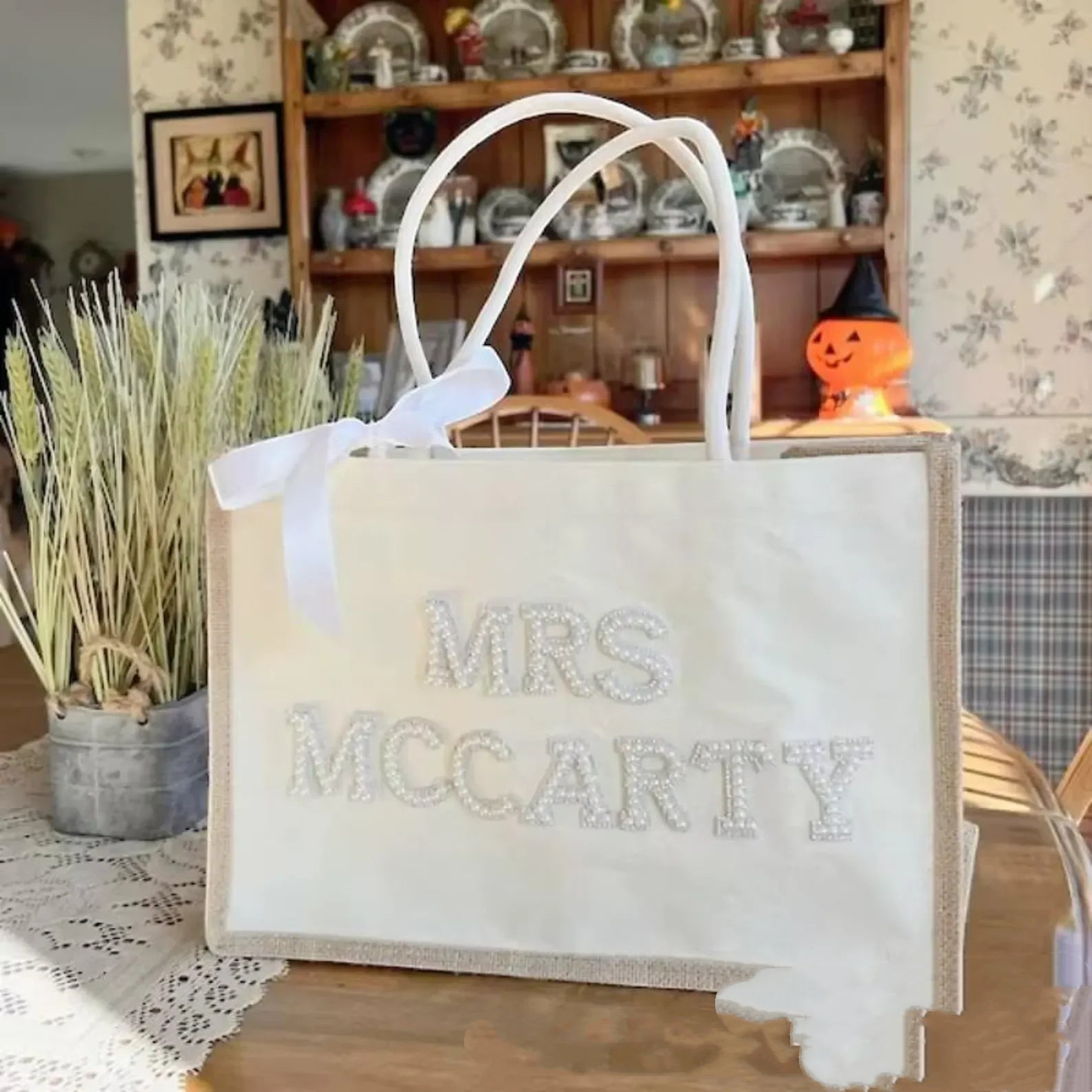 Custom Cute Tote Bag With Pearl Accessories