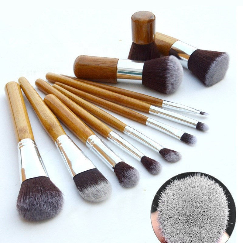 11-Piece Wooden Color Makeup Brush Set