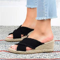 Denim Fashion Hemp Braided Lightweight High Heel Slippers