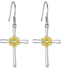 Sunflower Earrings Sterling Silver Cross Dangle Drop Hooks Earrings Sunflower Flower Jewelry Gifts for Women Teens Birthday