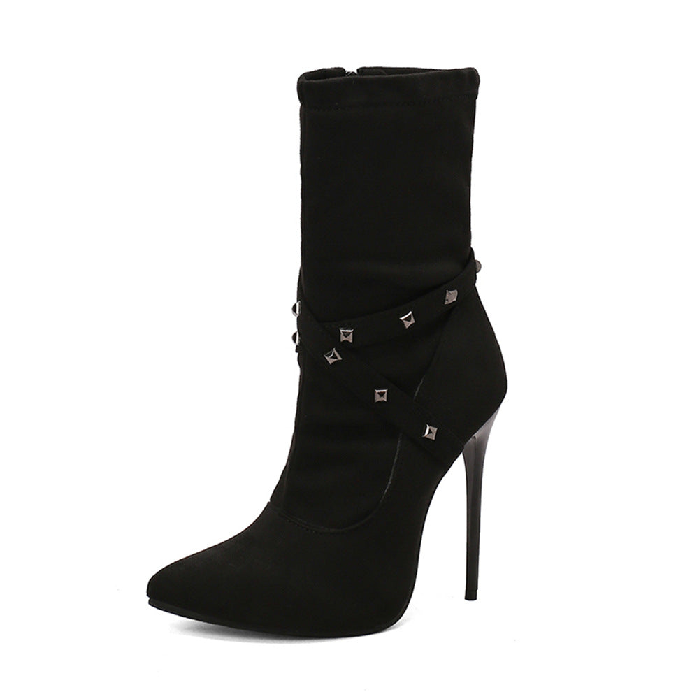 Womens European-style Mid-calf Boots With Slender High Heels