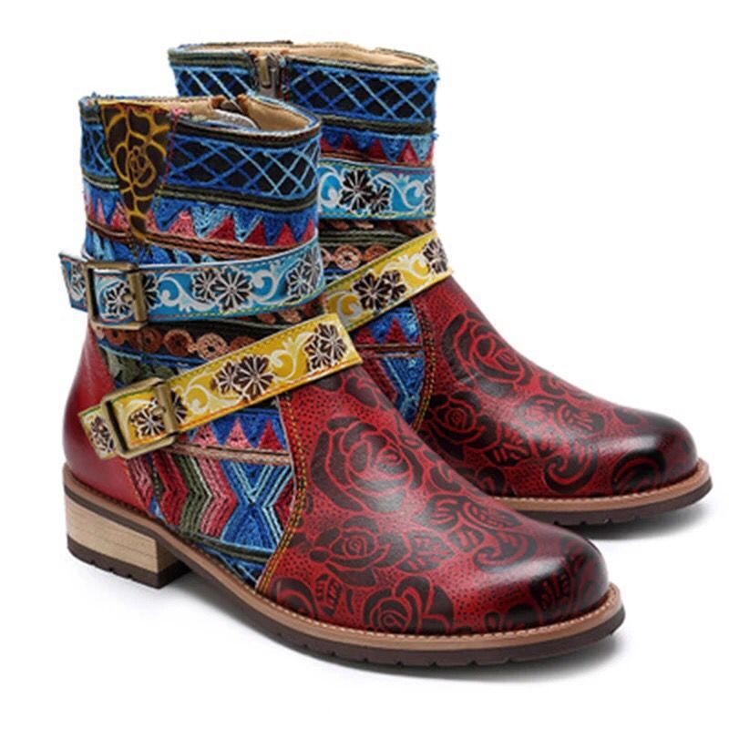 Belt buckle Martin boots women round toe mid-tube boots
