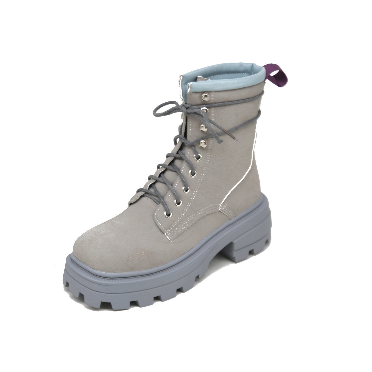 Square toe platform mid-heel lace-up fashion boots