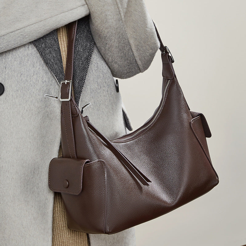 Womens Large-Capacity Casual Leather Shoulder And Crossbody Bag