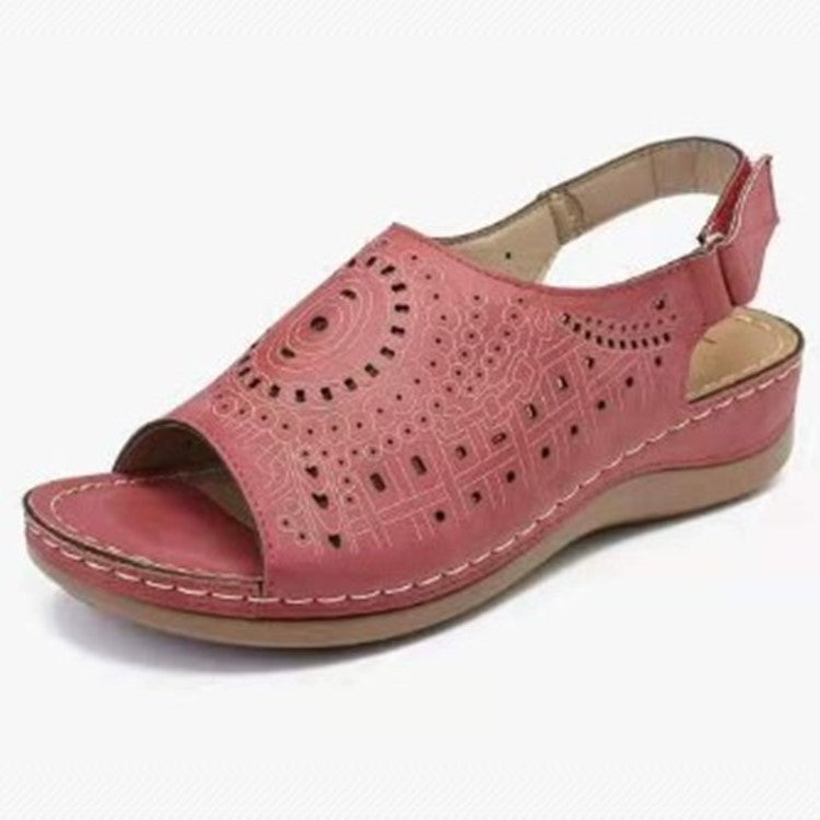 Large Size Hollow Flat Open Toe Fish Mouth Retro European Shoes