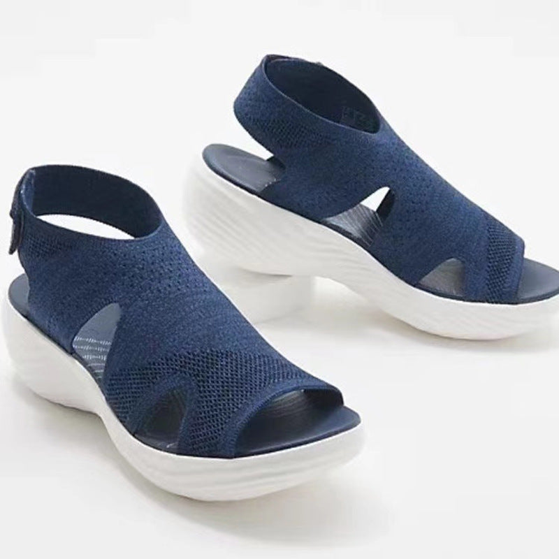 Women's Mesh Wedge Soft Sole Casual Sports Flat Fly Knit Sandals Shoes