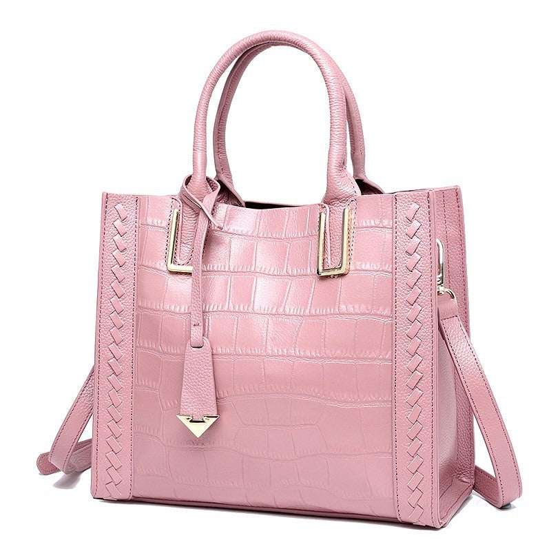 Pattern Woven Leather Tote Handbag for Women