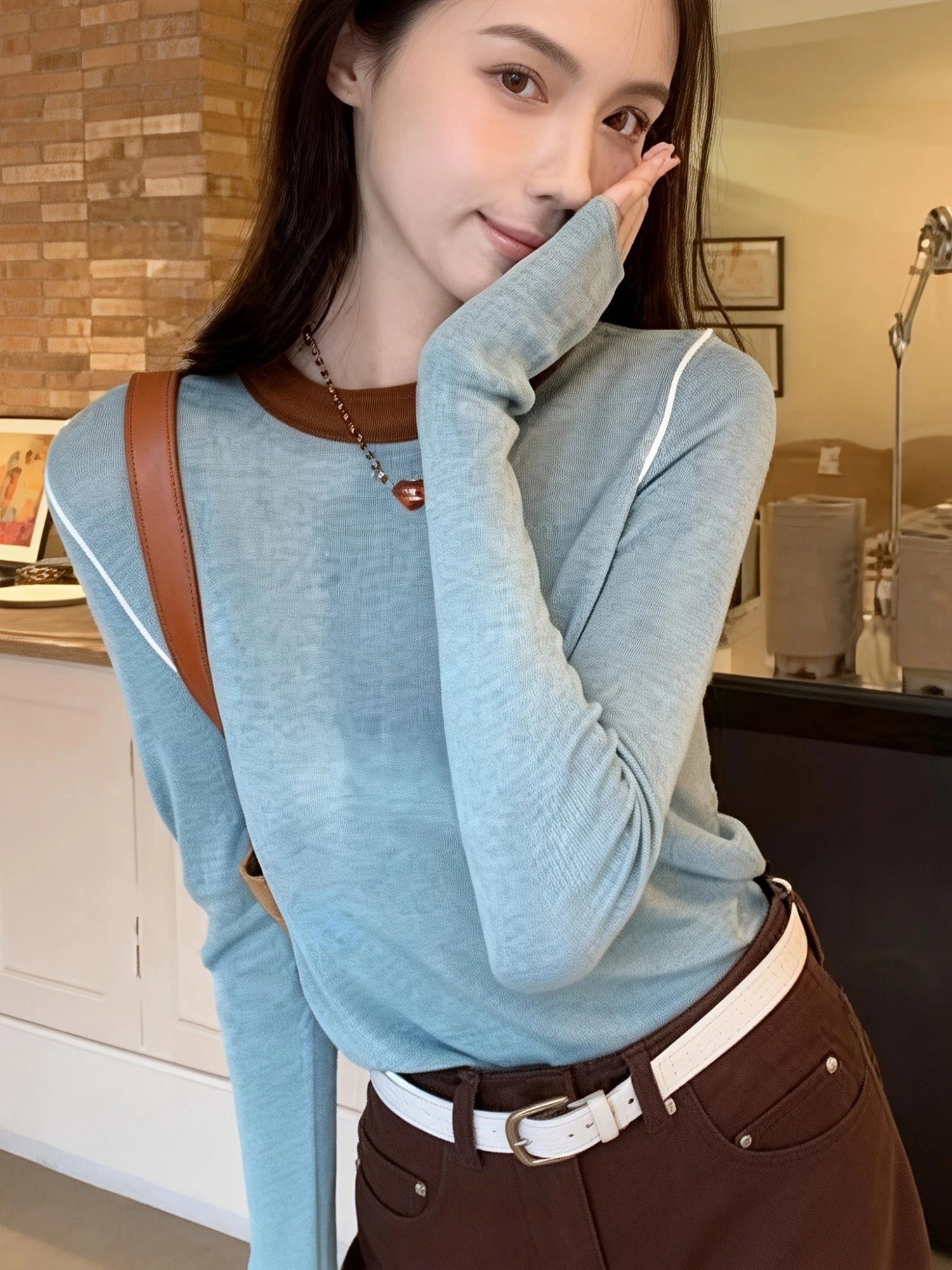 Women's Casual Round-Neck Color-Block Patchwork Top
