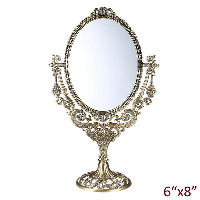 Rustic Double-Sided Makeup Mirror for Desktop Use