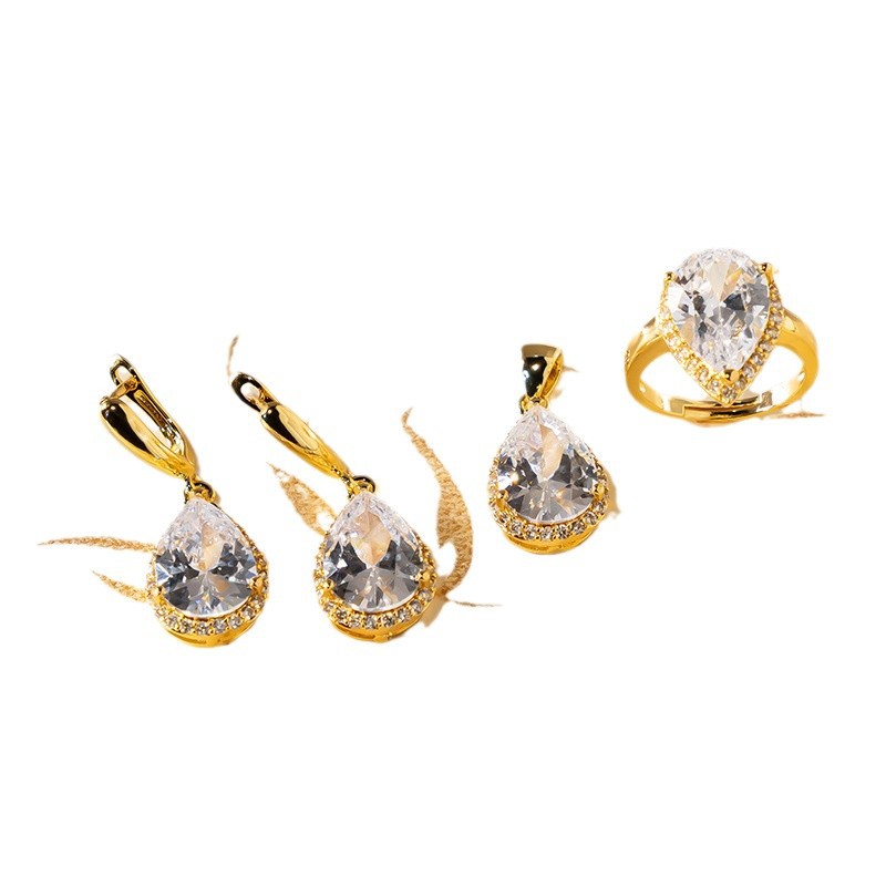 Drop-shaped Zircon Non-fading Ornament Three-piece Set