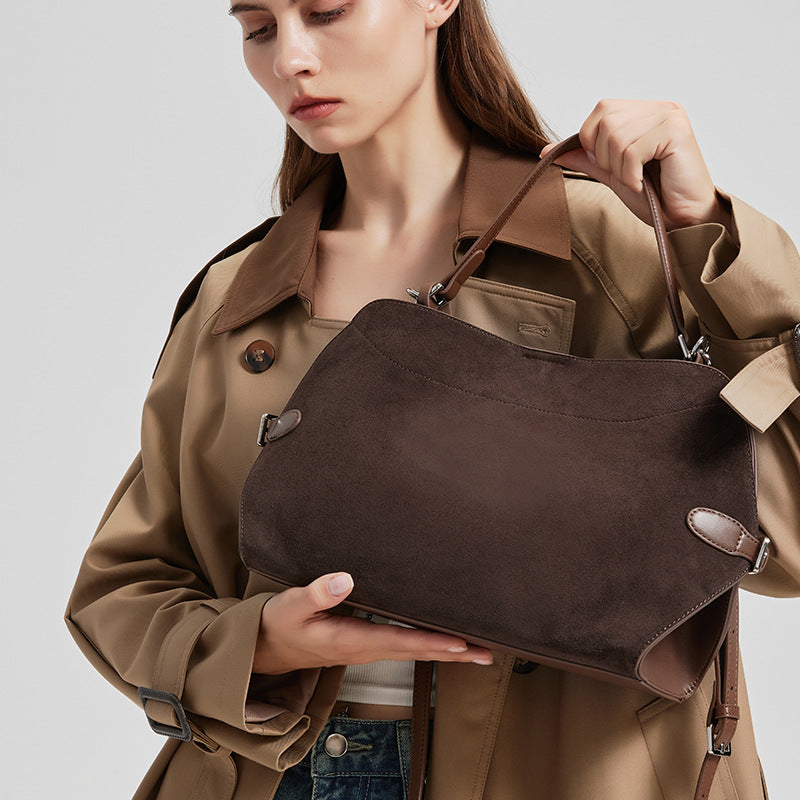 Genuine Deer Suede Brushed Leather Crossbody Bag Versatile
