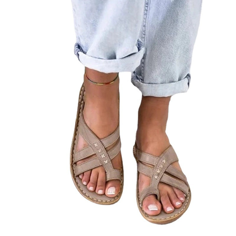 Retro Women's Wedge Heel European And American Casual Plus Size Shoes Solid Color Sandals