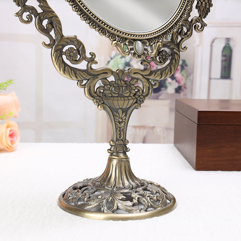 Rustic Double-Sided Makeup Mirror for Desktop Use