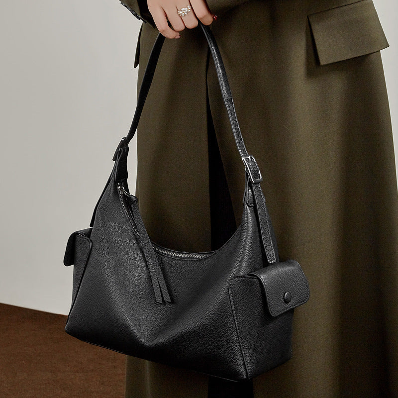 Womens Large-Capacity Casual Leather Shoulder And Crossbody Bag
