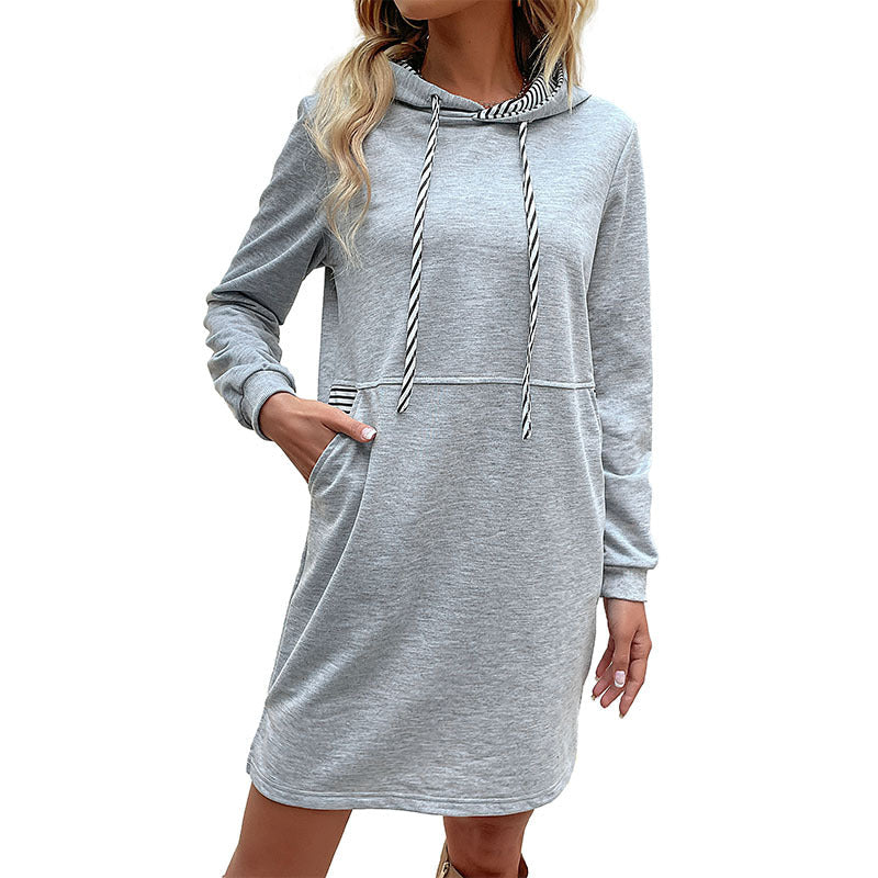 Foreign Trade Women's Clothing Striped Patchwork Hoodie Skirt