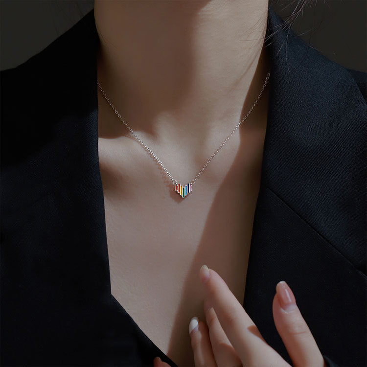 S925 Silver Epoxy Rainbow Love Necklace