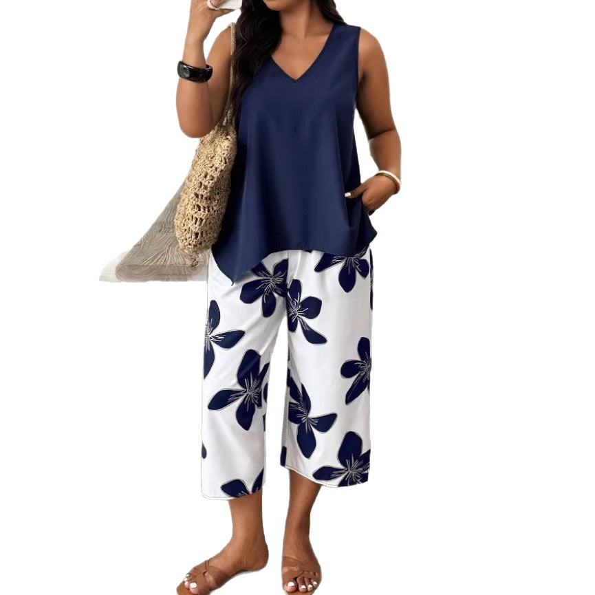 Women's Casual Elegant Printed Cropped Pants Set