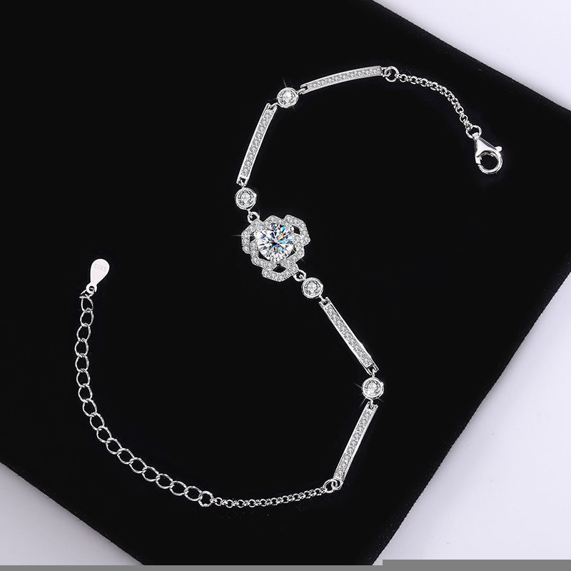 S925 Silver Moissanite Rose Bracelet