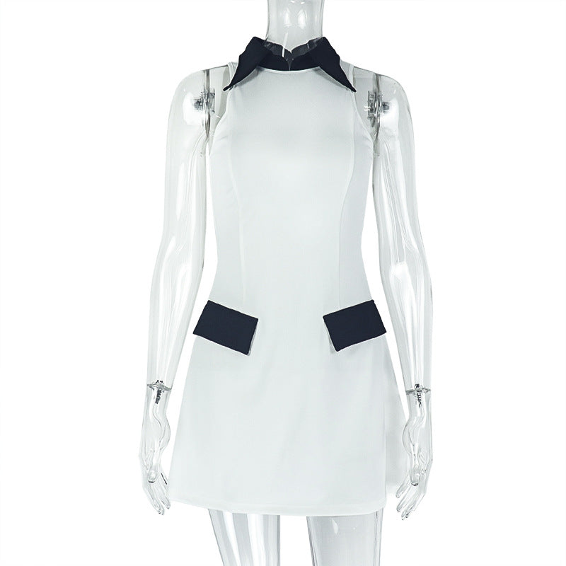 High-neck Black And White Dress Women's Elegant