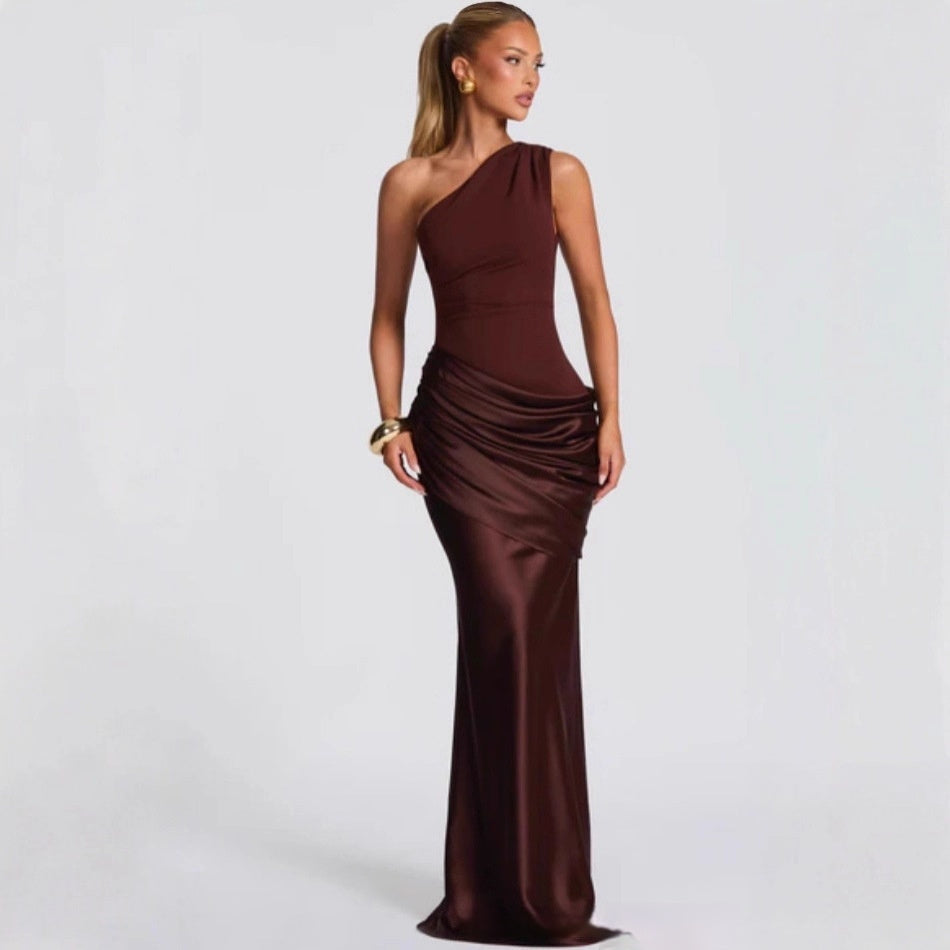Elegant Womens Long One-Shoulder Dress