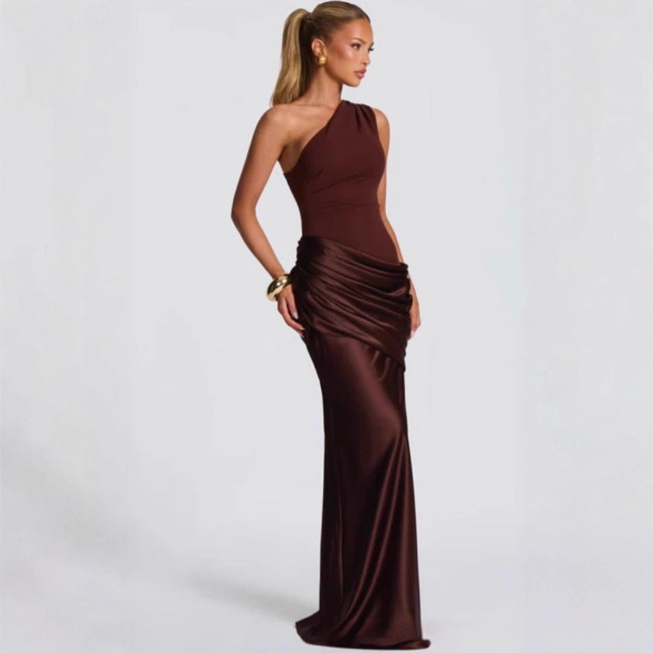 Elegant Womens Long One-Shoulder Dress