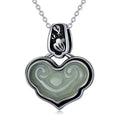 Vintage Heart Jade Pendant Necklace Sterling Silver Boho Antique Necklace Jewelry Gifts for Women Girls Wife Girlfriend Lover Her