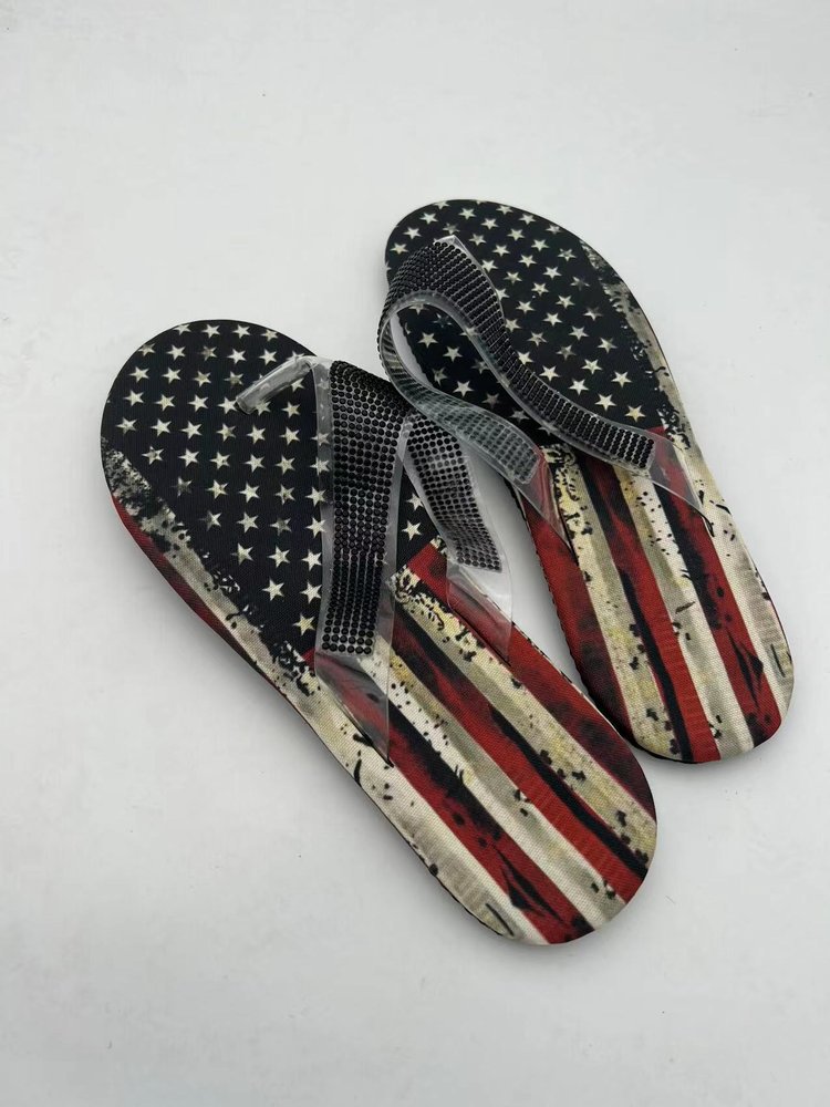 Plus Size Rhinestone Platform Outer Wedge Beach Flip-Flops