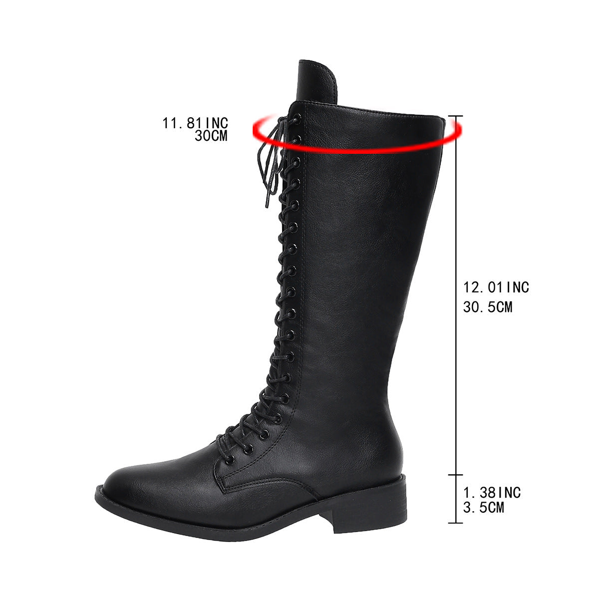 Womens Stylish Round-toe Lace-up Knee-high Boots