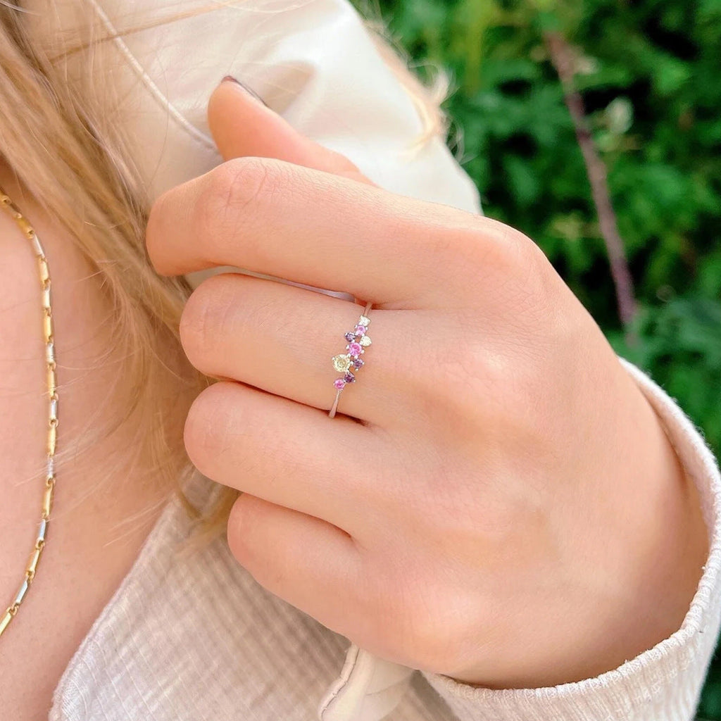 S925 Sterling Silver Colorful Crystals Ring