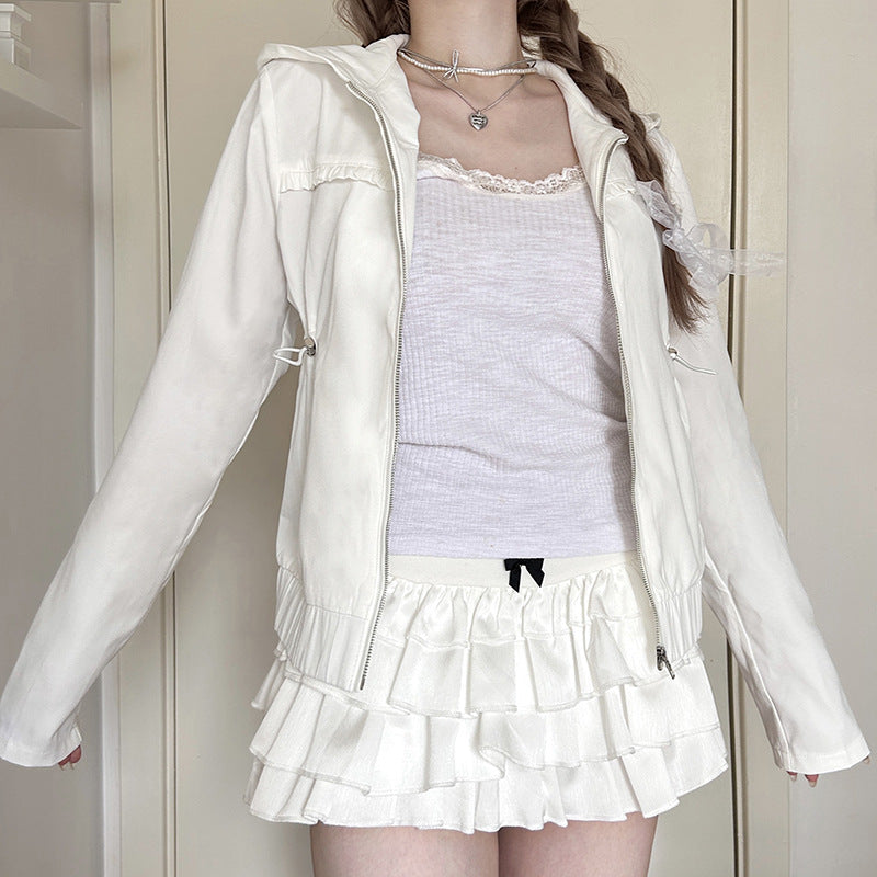 Girls' Design Wooden Ear Motorcycle Jacket