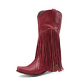 Womens Retro Mid-Calf Chunky Heel Round-Toe Boots