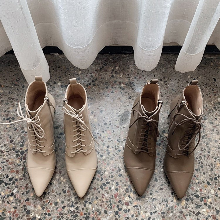 Lace-up Handsome High-heeled Martin Short Boots