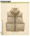 Women Short Cotton Down Vest Sleeveless Warm Stand Up Collar Outerwear Casual Winter Loose Basic Thick Jacket Female Clothes