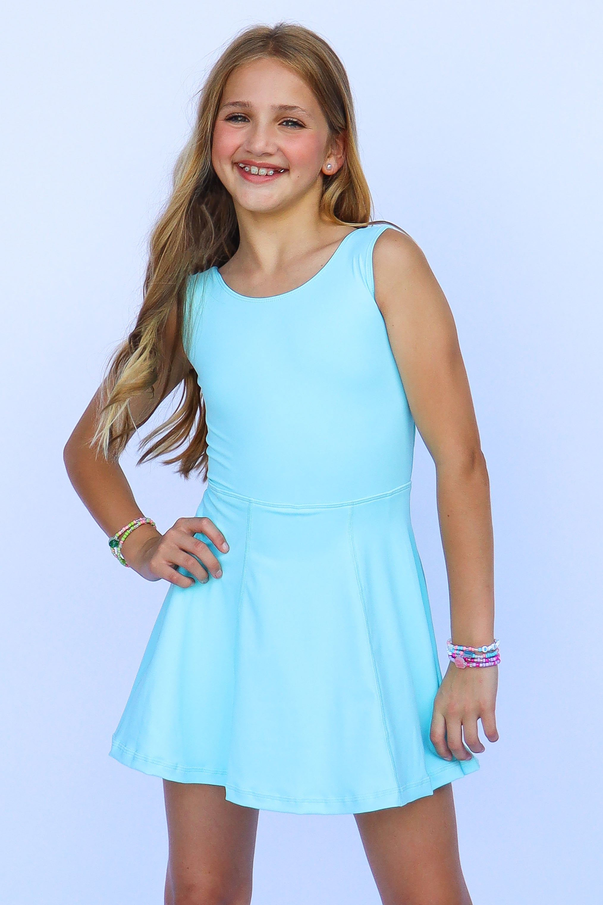 Aqua Athleisure Kids Dress with Built-In Shorts