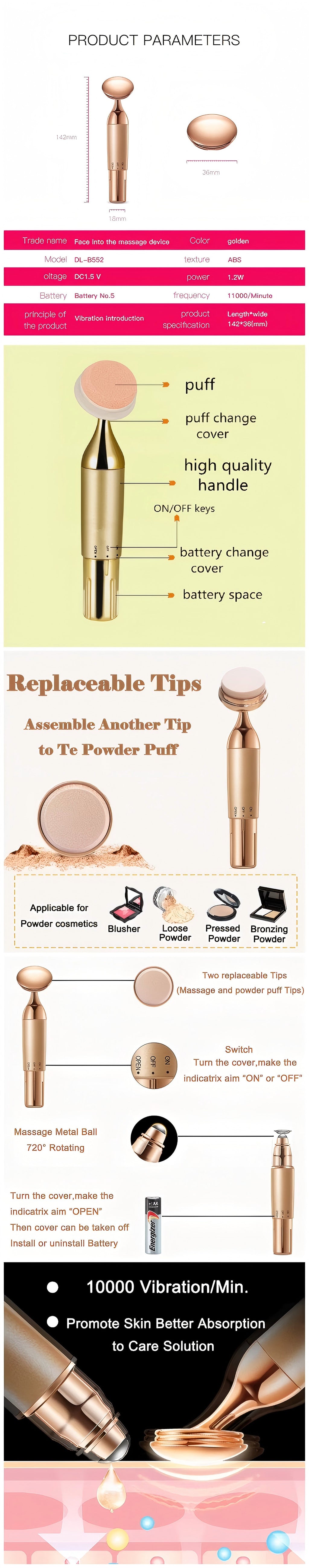 3D Vibrating Makeup Sponge - Electric Foundation Blender, Rechargeable & Waterproof - For Flawless Liquid & Powder Application
