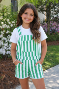 Green Striped Denim Overalls