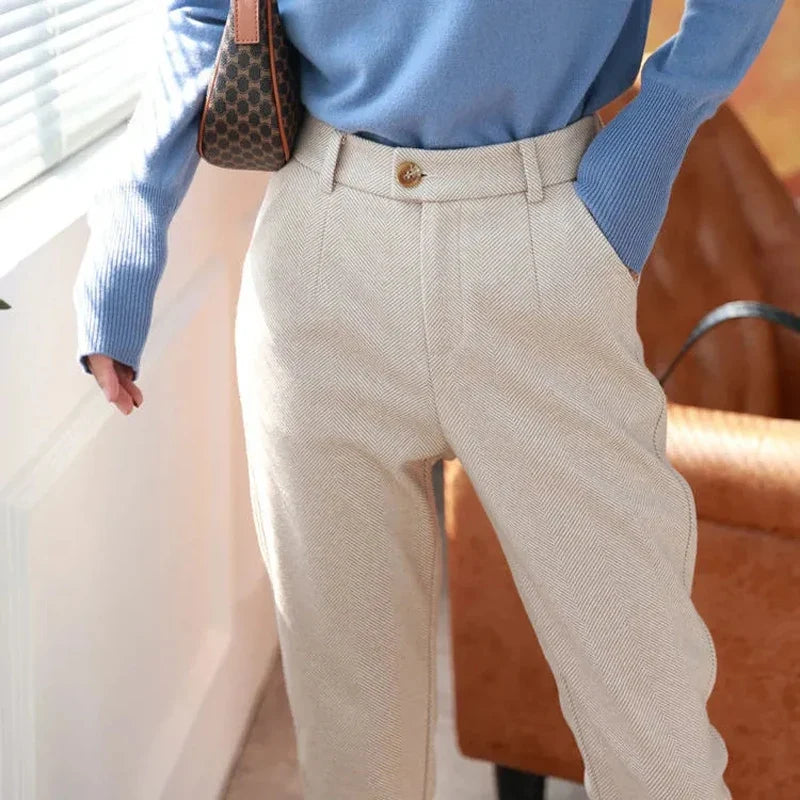 Woolen Pants Women's Harem Pencil Pants 2026 Autumn Winter High Waisted Casual Suit Pants Office Lady Women Trousers