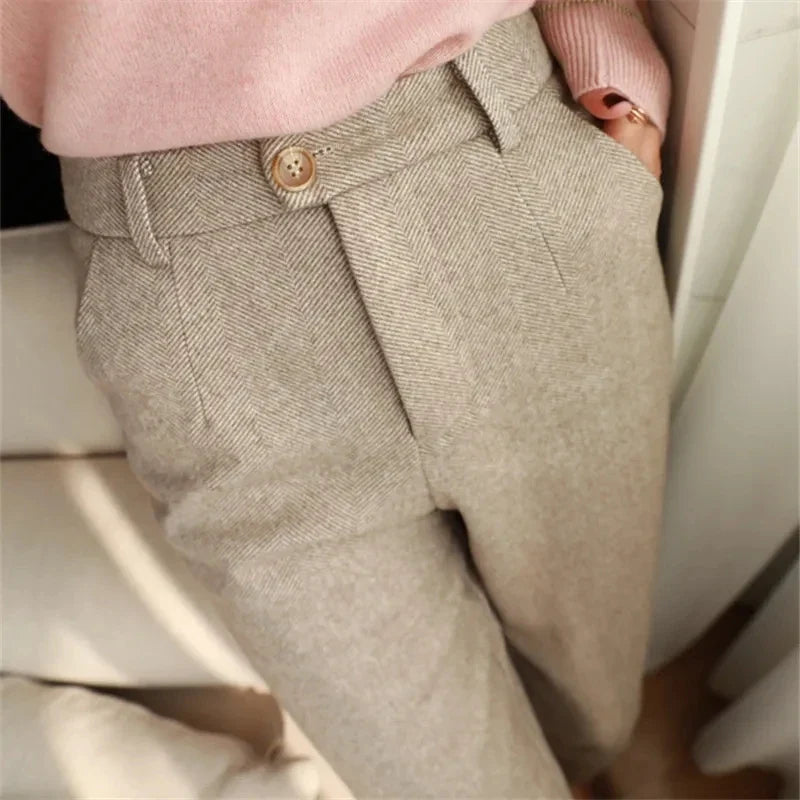 Woolen Pants Women's Harem Pencil Pants 2026 Autumn Winter High Waisted Casual Suit Pants Office Lady Women Trousers