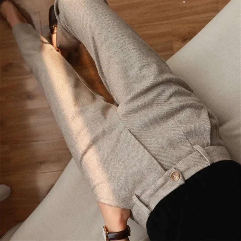 Woolen Pants Women's Harem Pencil Pants 2026 Autumn Winter High Waisted Casual Suit Pants Office Lady Women Trousers