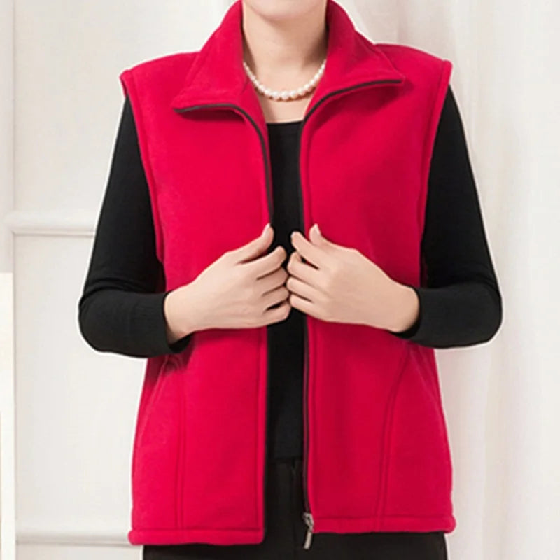 plus Size Women's Polar Fleece Vest Sleeveless Large Zipper Jacket Autumn Fashion Leisure Gilet for Women