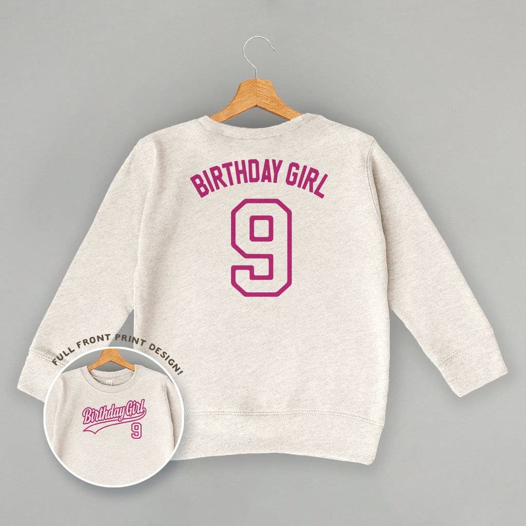 Birthday Girl Varsity #9 (Kids Back Print)