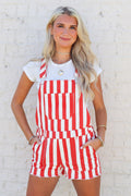 Red Striped Denim Overalls