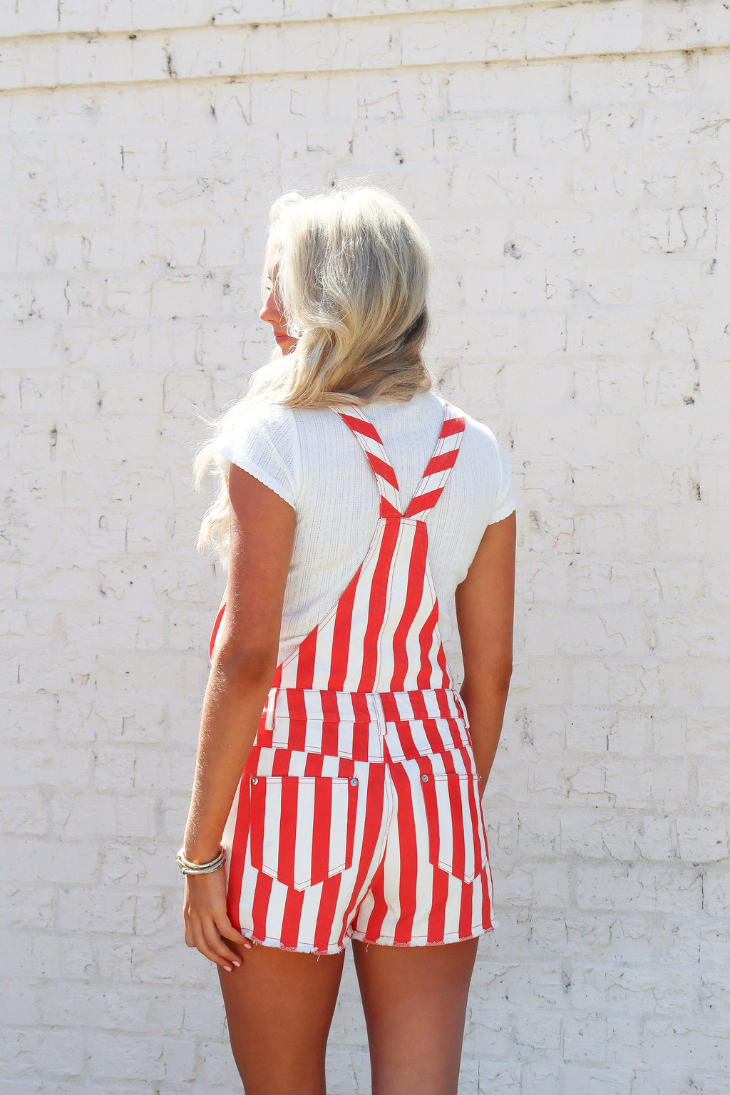 Red Striped Denim Overalls