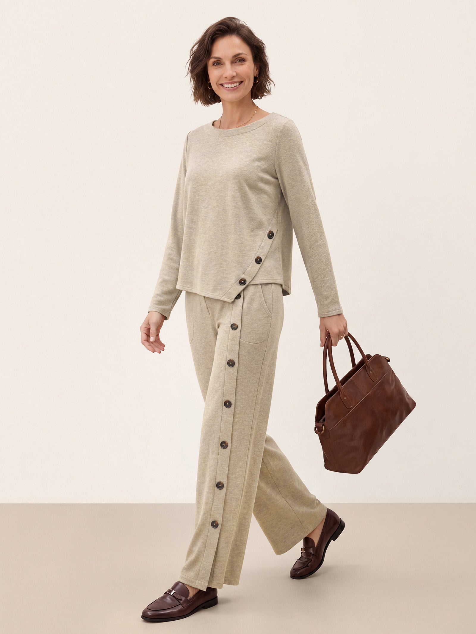 Lyocell Wool Asymmetric Hem Side Button Knit Top CELIA