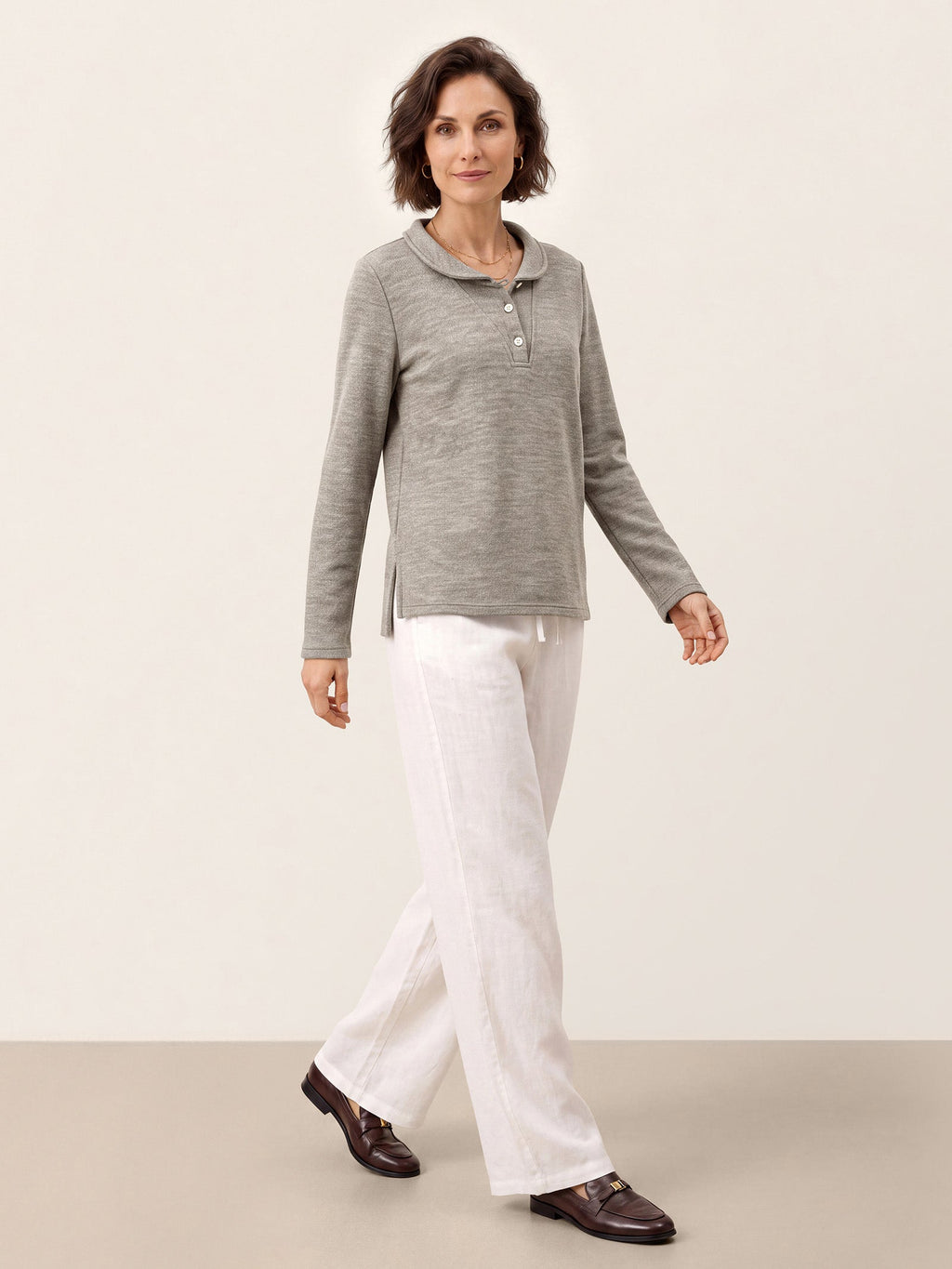 Lyocell Wool Peter Pan Collar Shell Button Knit Top ELIANE
