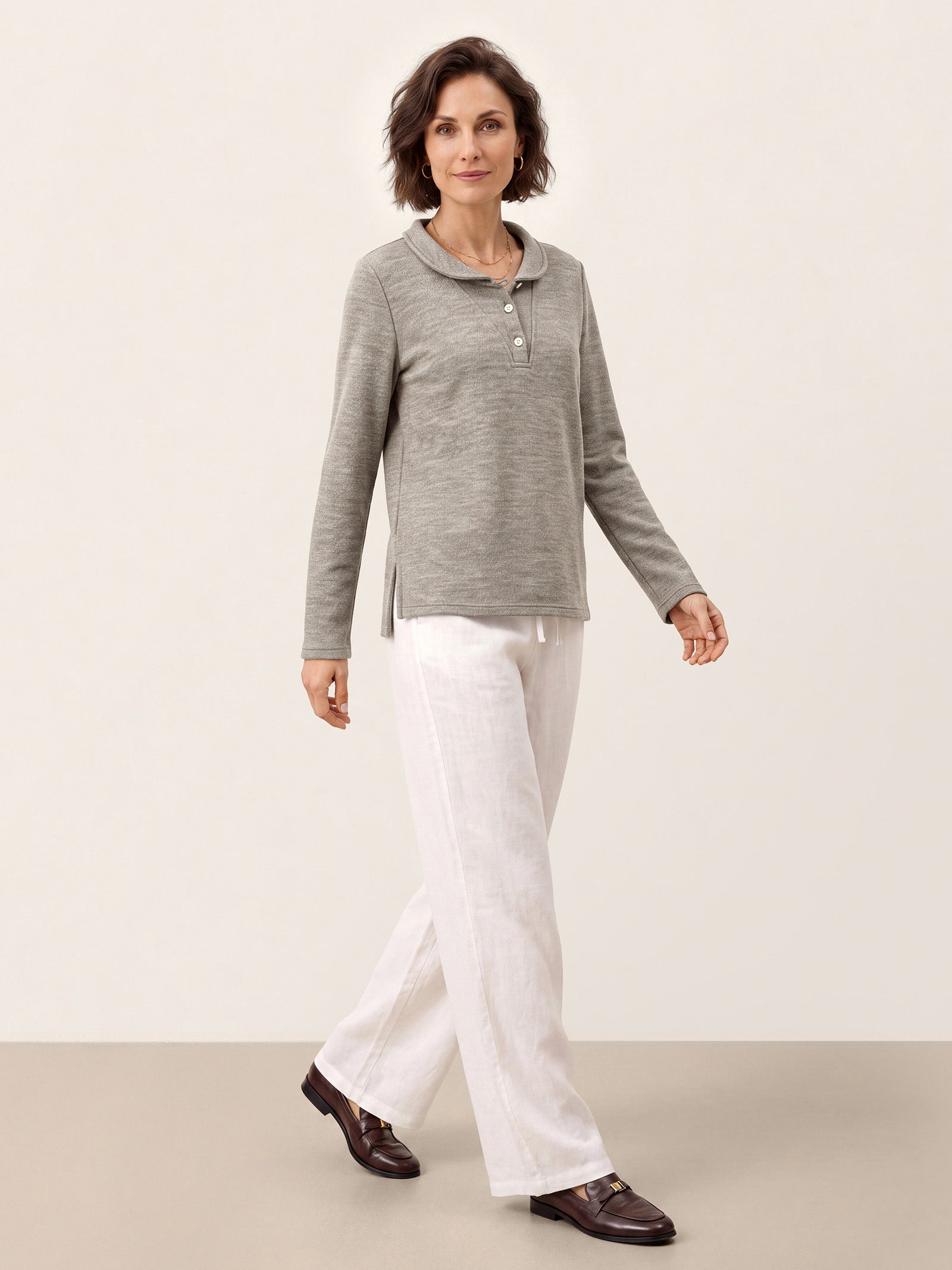 Lyocell Wool Peter Pan Collar Shell Button Knit Top ELIANE