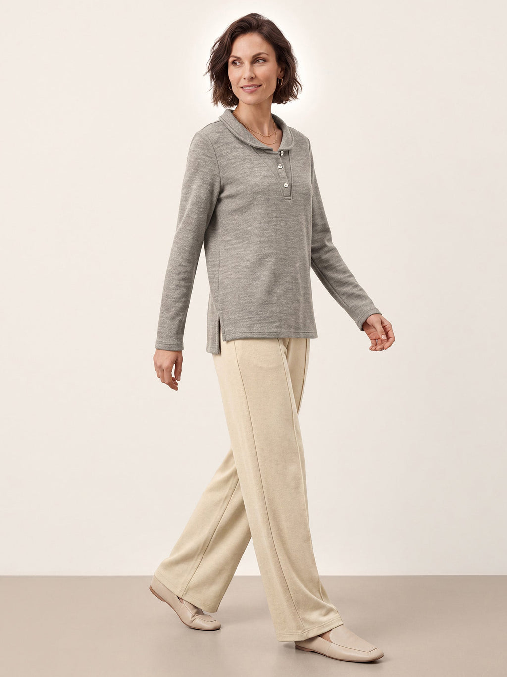 Lyocell Wool Peter Pan Collar Shell Button Knit Top ELIANE